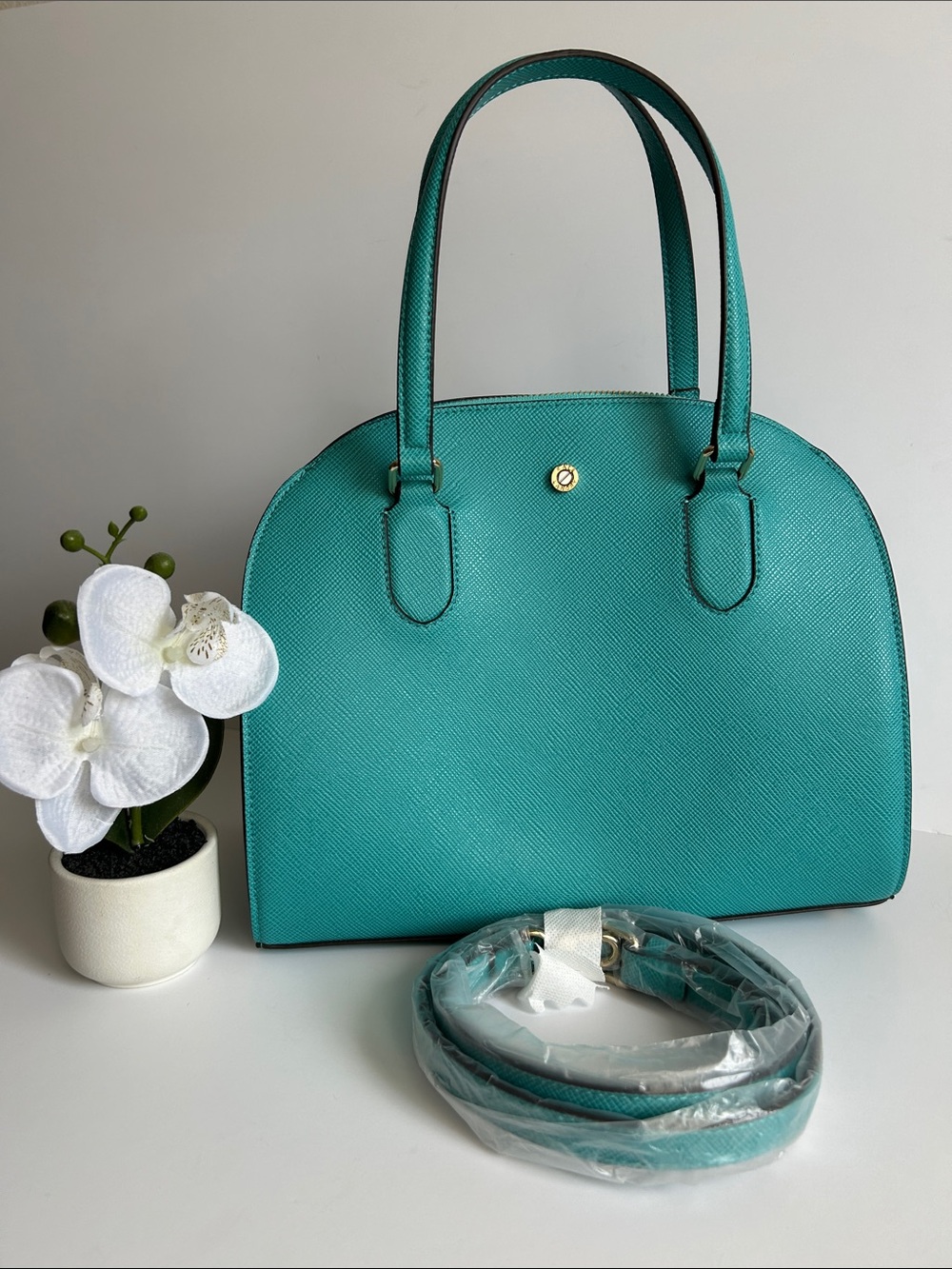 KATE LANDRY Teal Structured Dome Tote Shoulder Bag